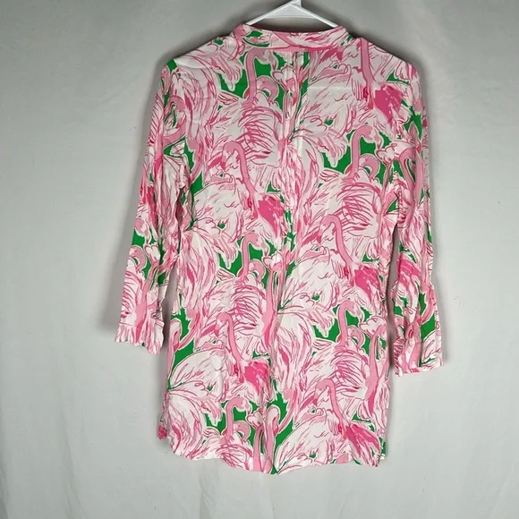 Lilly Pullitzer Pink Flamingo Sarasota Pintuck Tunic Shirt -Size Small - Picture 7 of 11